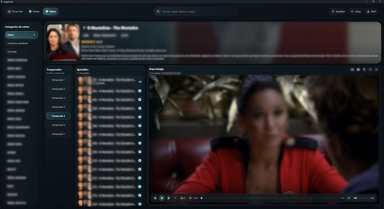 Tela de organização do PoggStream