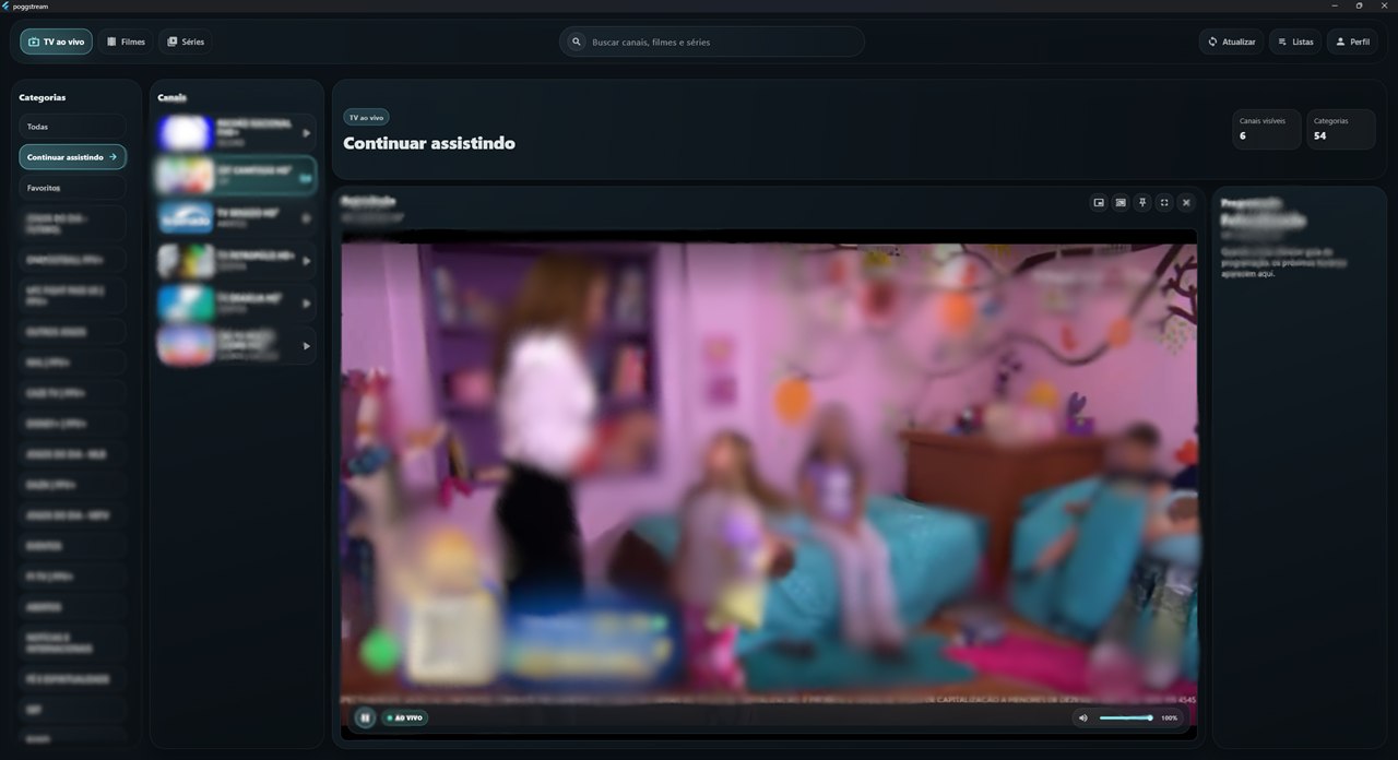 Tela principal do PoggStream no Windows