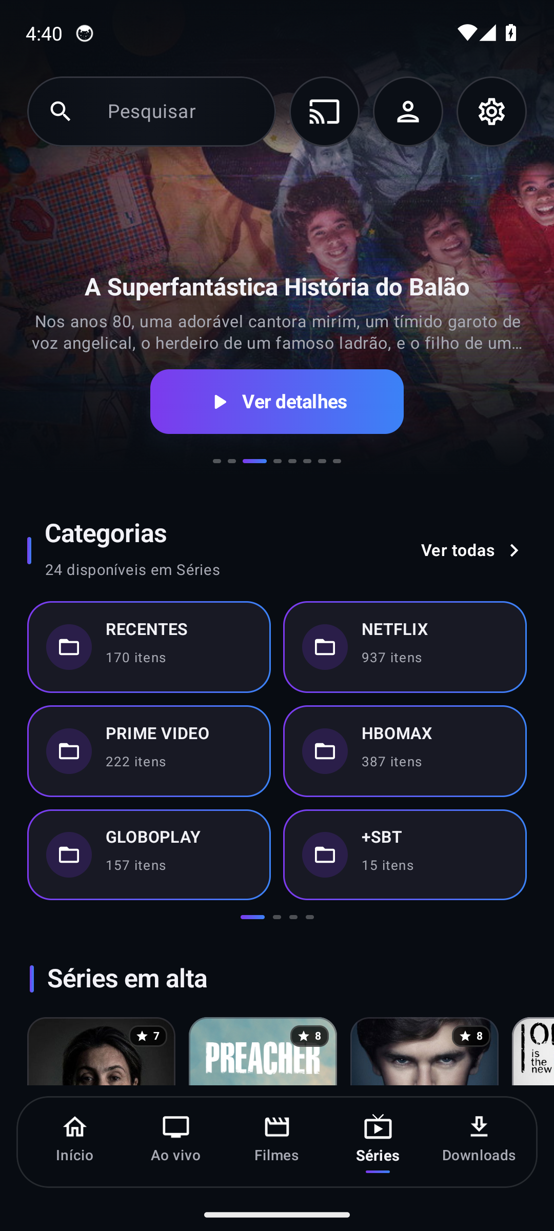 Catálogo de séries no celular